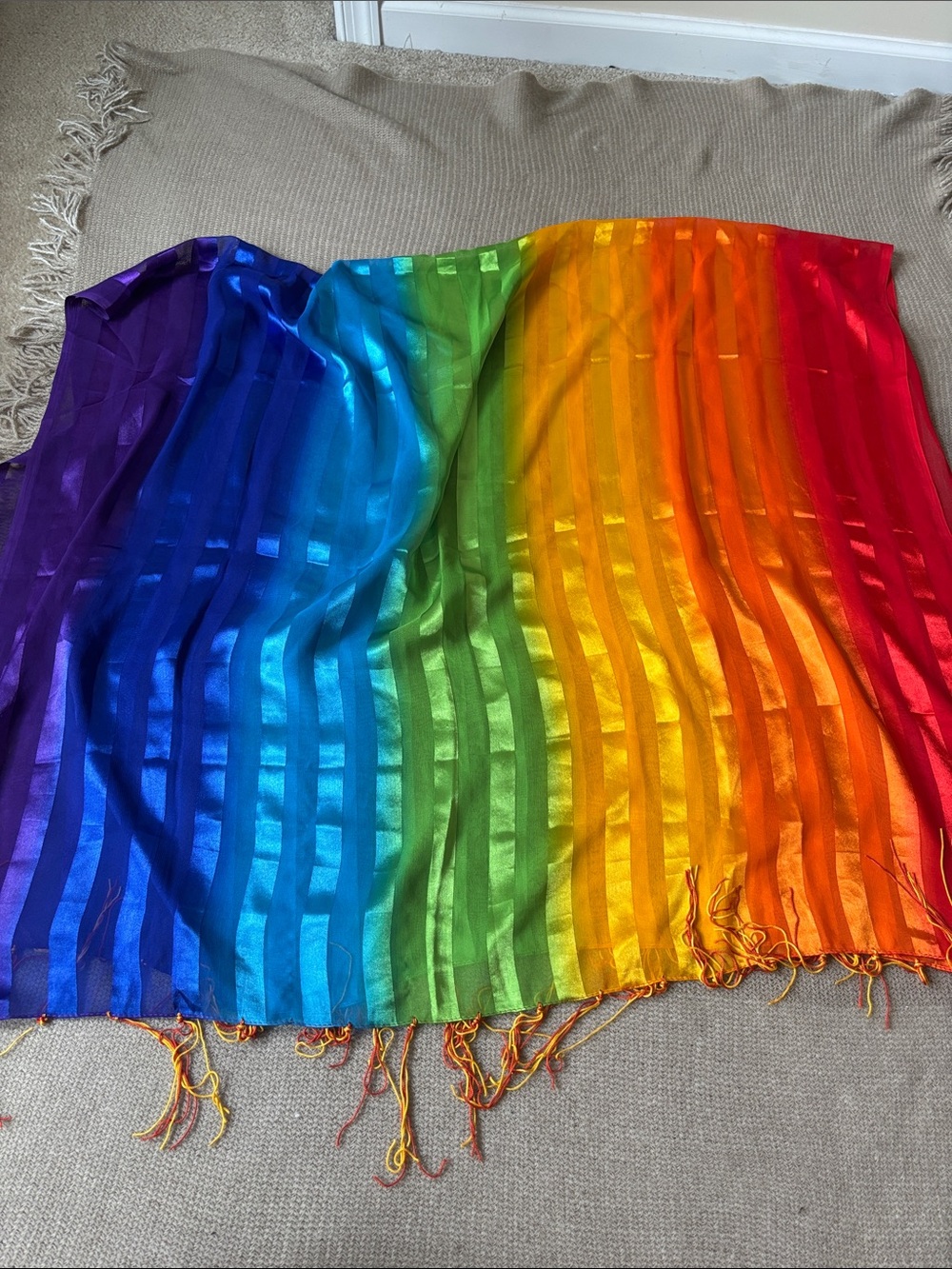 Anemone Vibrant Rainbow Satin Fringe Wrap Sarong - very vibrant